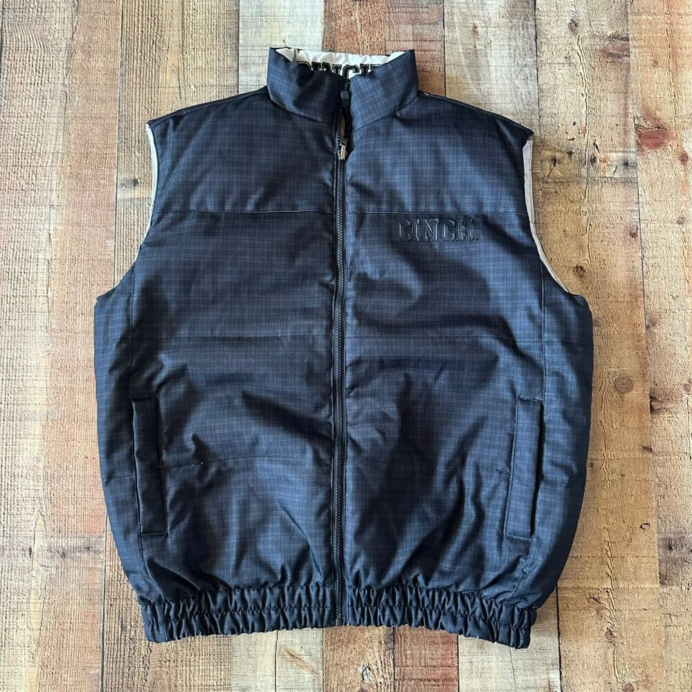 Cinch Men's Size Medium Down Reversible Black Cream Puffer Vest